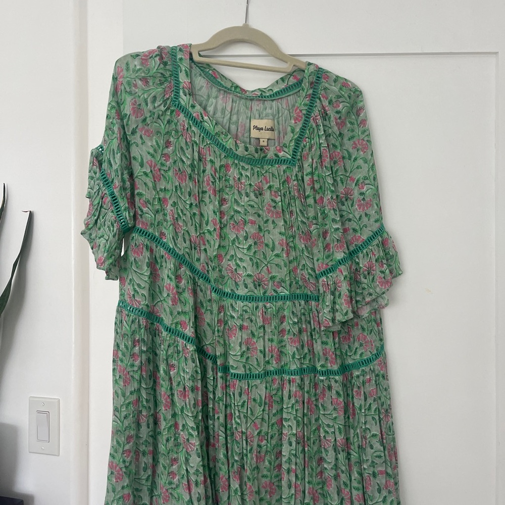 Playa Lucia Green and Pink Floral Dress